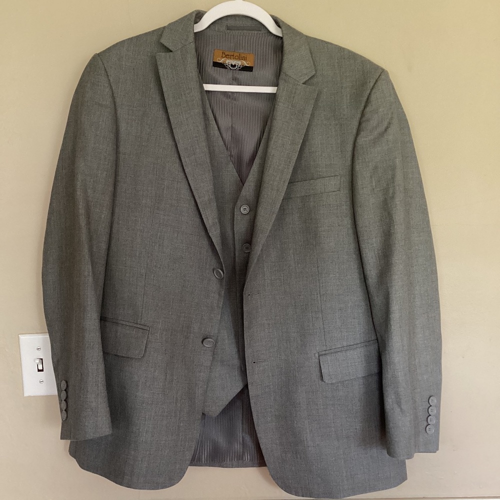 Bertolini Mens 2 Piece Suit Gray Silk Wool Blend Sport Coat & Vest Size 40 Gray